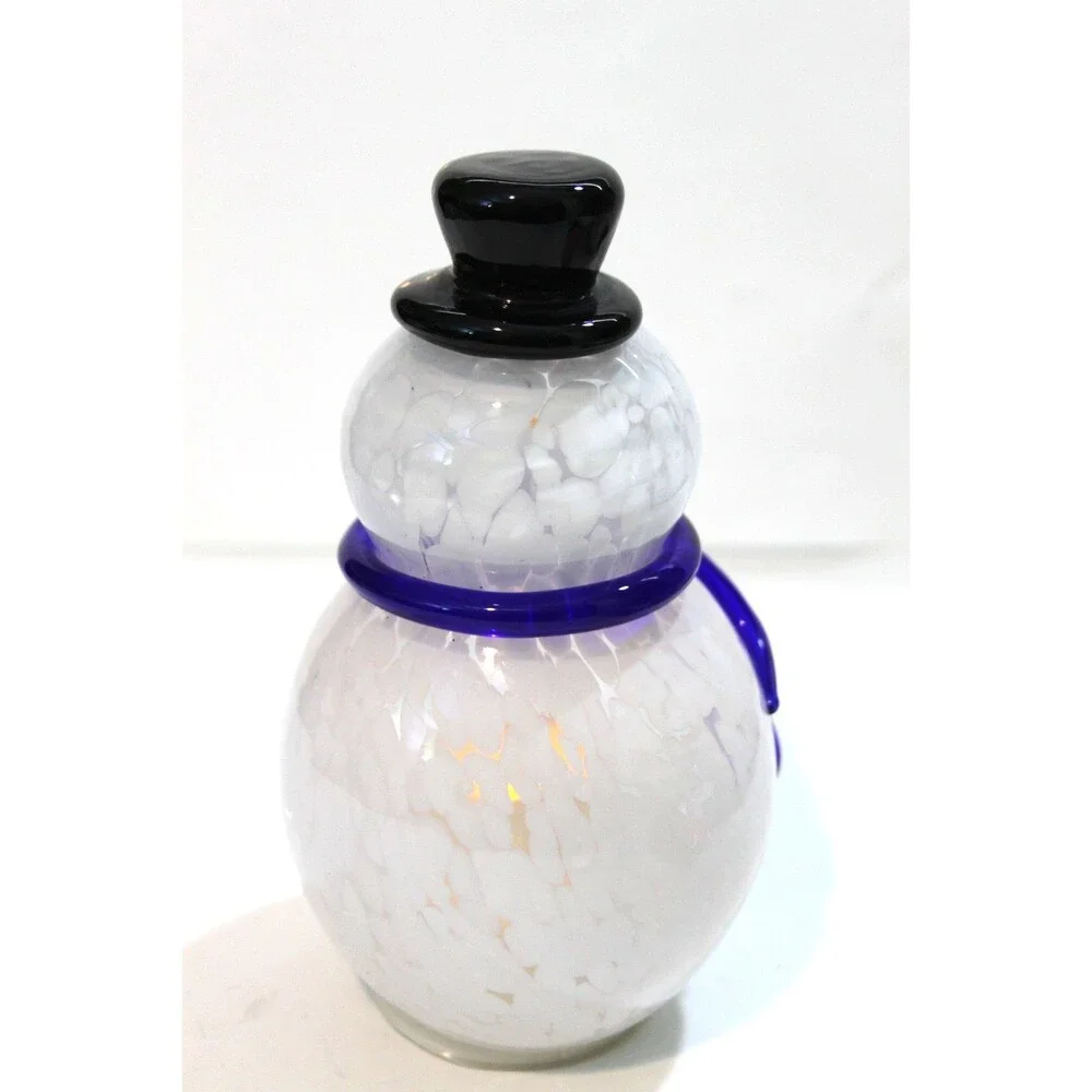 Hand Blown Art Glass Light Up Winter Holiday Snowman Christmas Figurine Decor